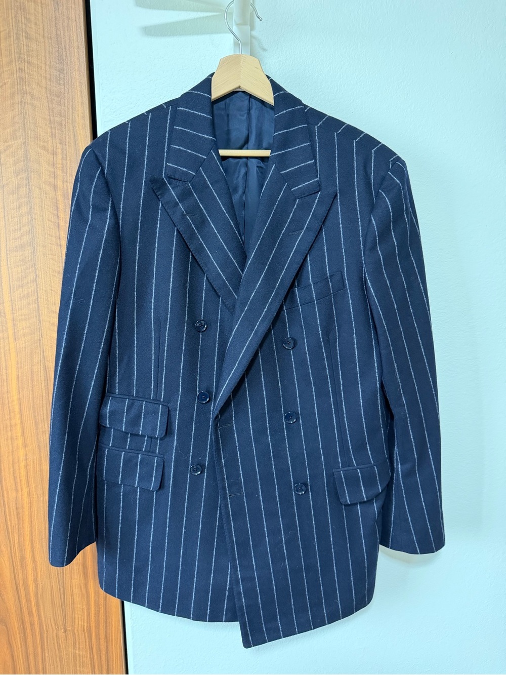 Syd Jerome/Oxford Clothes Double-Breasted Navy Pinstripe Suit Jacket